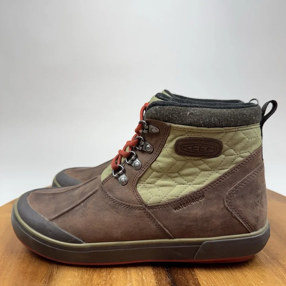 Womens Keen Elsa II Brown Leather Warm Quilted Winter Ankle Boots Size 9 M
